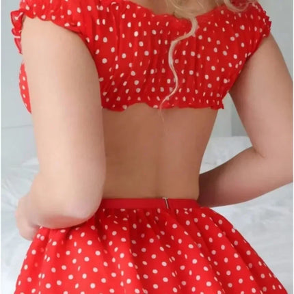 Lingerie Set Women Polka Dot Off Shoulder Mini Skirt - Lingerie Set - Ellolace - Mad Fly Essentials