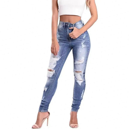 Jeans Women Ripped Hole Pencil Denim Trousers - Jeans - Honeygaga - Mad Fly Essentials
