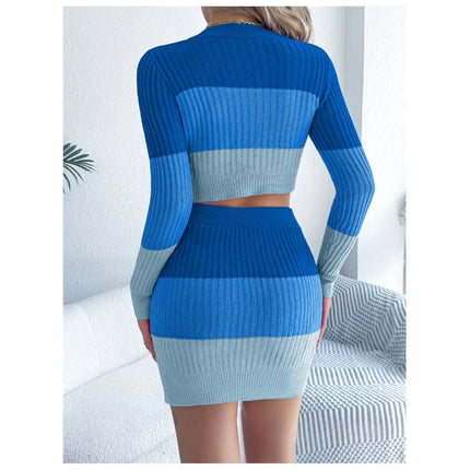 Sweater Dress Women Color Block Long 2pc Skirt Set - Sweater Dress - Laweis - Mad Fly Essentials