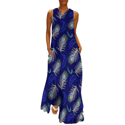 Maxi Dress Women Golden Summer Animal Peacock Dress - Maxi Dress - Aorsin - Mad Fly Essentials