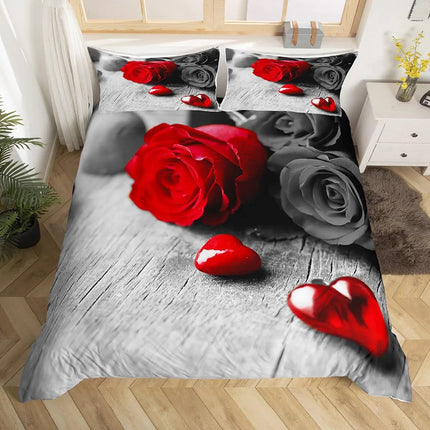 Duvet Set Home Black Red Rose Floral Bedding Set - Duvet Set - Sofa Design Labs - Mad Fly Essentials