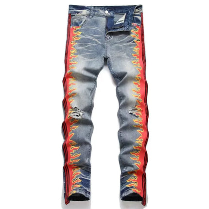 Men's Star Embroidered Leather Micro-Channel Jeans