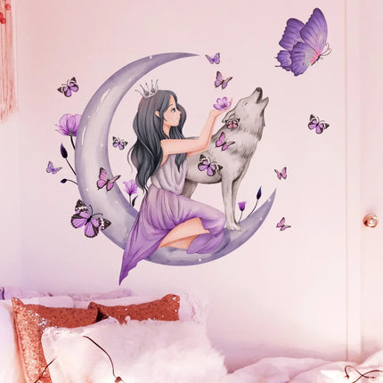 3D Purple Butterfly Fantasy Moon DIY Wall Sticker