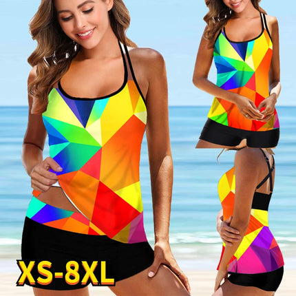 Women 2024 Plus Rainbow 3D 2pc Tankini Swimwear Set