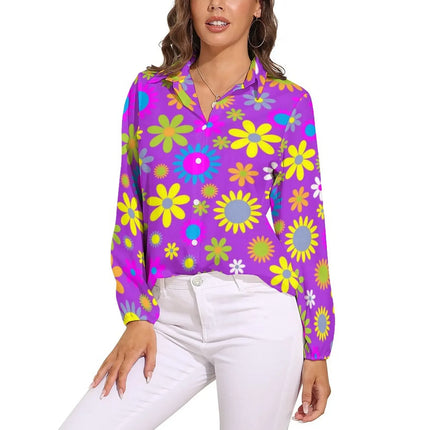 Shirt Women Flower Power Casual 3D 70s Blouse - Shirt - LazySorry - Mad Fly Essentials