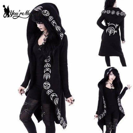 Women Gothic Black Long Sleeve Hoodies