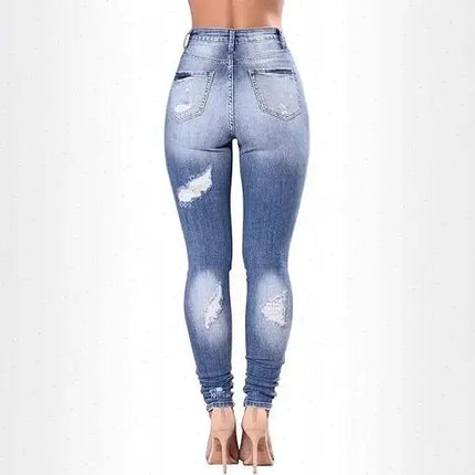 Jeans Women Ripped Hole Pencil Denim Trousers - Jeans - Honeygaga - Mad Fly Essentials