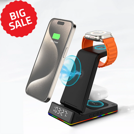 Alarm Clock LED Large Screen Clock with Wireless Charging - Alarm Clock -OnTool  - Mad Fly Essentials