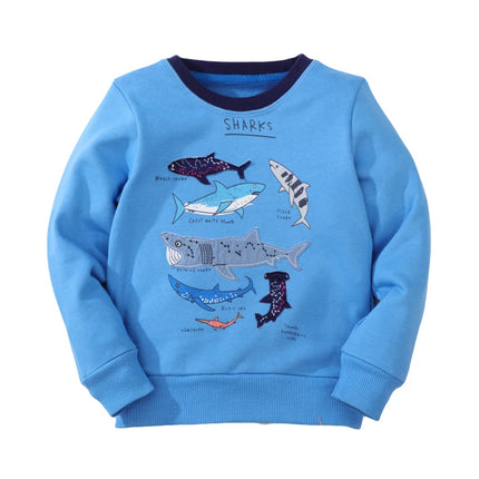 Boys Long Shark Embroidery Sweatshirts