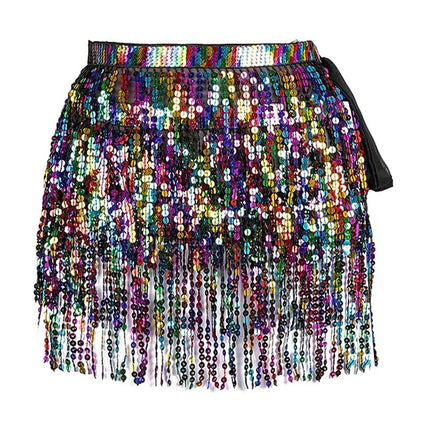 Mini Skirt Women Sequin Tassel Belly Dancing Skirt - Mini Skirt - Ailinge - Mad Fly Essentials