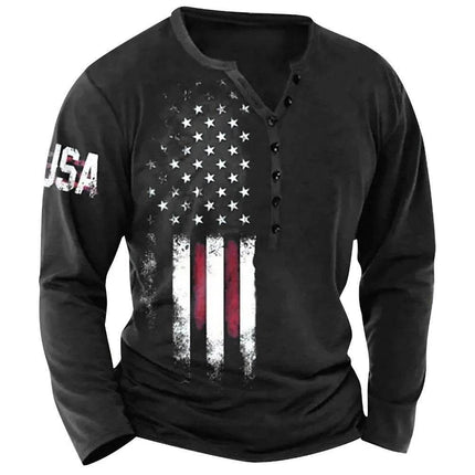 Men National Flag Collarless Graphic Long Shirt - Mad Fly Essentials