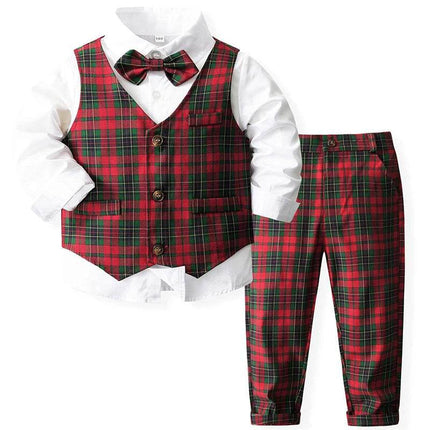 Boys 4pc Plaid Vest Gentleman Outfit - Mad Fly Essentials