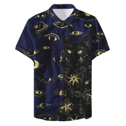 Hawaiian Shirt Men 3D Cat Vintage Astrology Tee - Hawaiian Shirt - Trendsetter - Mad Fly Essentials