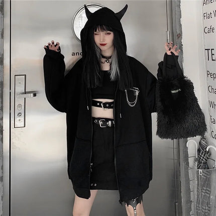 Hoodies Women Gothic Punk Black Long Hoodies - Hoodies - Youre My Secret - Mad Fly Essentials