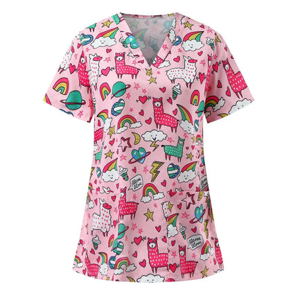 Nursing Scrub Women V-Neck Hearts Pet Spa Scrub - Nursing Scrub - Animal Unicorn - Mad Fly Essentials
