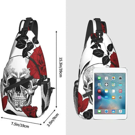 Men Skull Floral Crossbody One-Shoulder Bag Backpack
