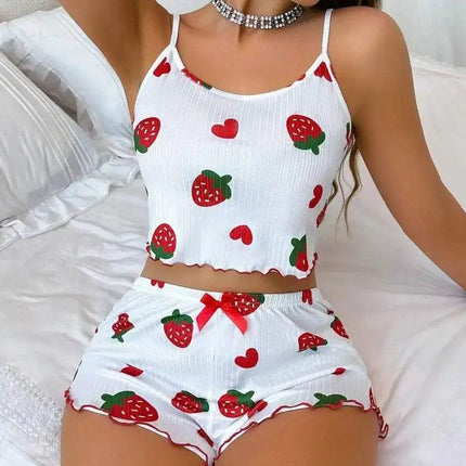 Women Strawberry Heart Homewear 2pc Pajama Set - Mad Fly Essentials
