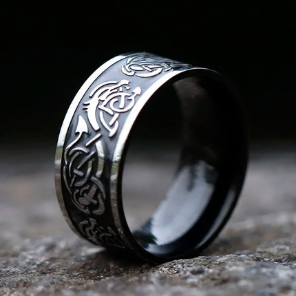 Ring Men 316L Stainless Norse Viking Retro Dragon Band - Ring - Epoxy - Mad Fly Essentials