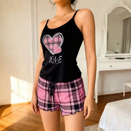 Pajama Set Women Spaghetti Plus Plaid Pajamas - Pajama Set - Lazysorry - Mad Fly Essentials