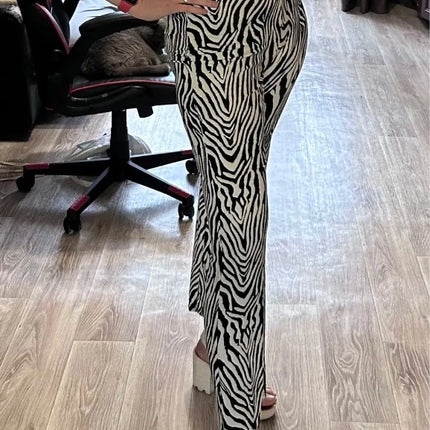 Women Zebra Print Wide Leg Pants