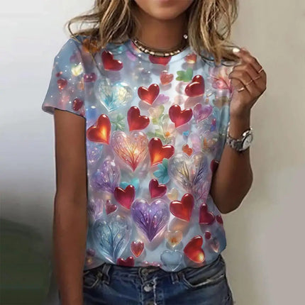 Shirt Women 3D Love Hearts Short Tops - Shirt - PMRUN - Mad Fly Essentials