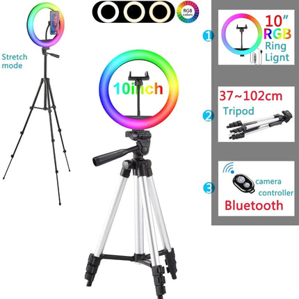 LED RGB 10in Selfie Ring Light Tripod Camera Set