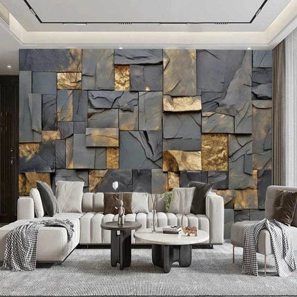 Custom 3D Gold Leaf Stone Mural Wallpaper - Mad Fly Essentials