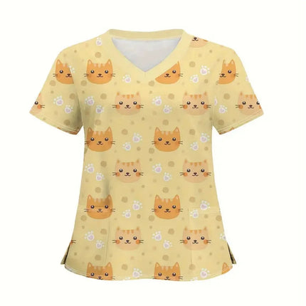 Nursing Scrub Women Cartoon Cat Animal Surgical Uniforms - Nursing Scrub - Pieresa - Mad Fly Essentials