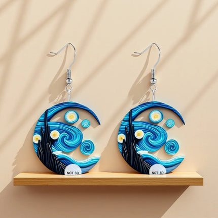 Earrings 2pc Van Gogh Starry Night Fashion Women Accessories - Earrings - Lifetime Not Regret - Mad Fly Essentials