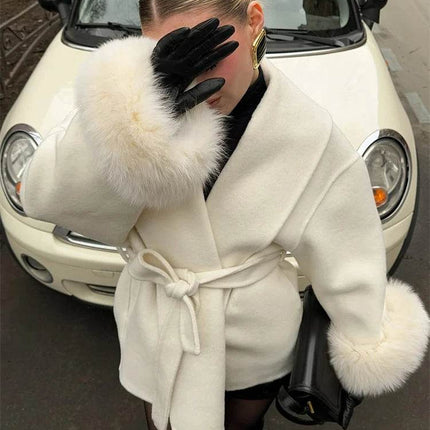 Tumilkets Fox Fur Woolen Women's Overcoat 2025 Outerwear - Mad Fly Essentials