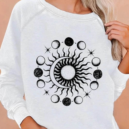 Women O-Neck Long Sun Astrology Design Hoodies - Mad Fly Essentials