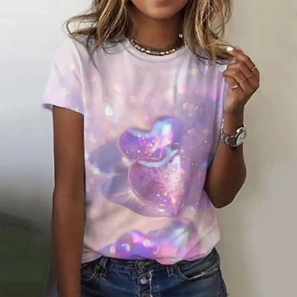 Shirt Women 3D Love Hearts Short Tops - Shirt - PMRUN - Mad Fly Essentials