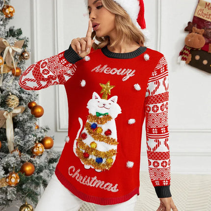 Sweater Women Black Cat Christmas Outerwear - Sweater - Goocheer - Mad Fly Essentials