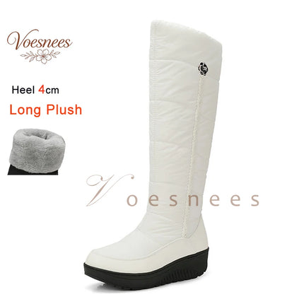 Boots Women White Black Wedge Heel Camellia Down Footwear - Boots - Akexiya - Mad Fly Essentials