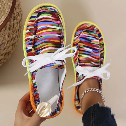 Sneakers Women Abstract Rainbow Lace Canvas Shoes - Sneakers - Lilicochan - Mad Fly Essentials