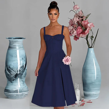 Midi Dress Women Summer Floral Blue Dress - Midi Dress - Gothica - Mad Fly Essentials
