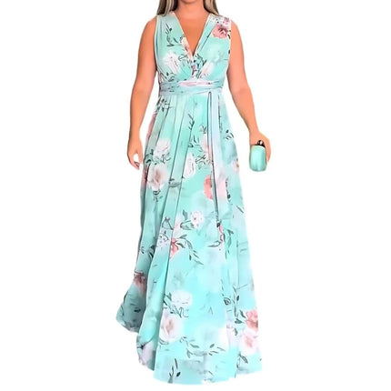 Women Floral Print V-Neck Sleeveless Maxi Dress
