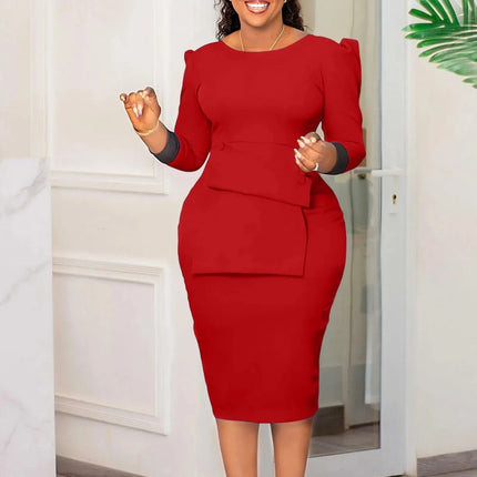 Women 2024 Office Lady Solid Ruffle Midi Dress