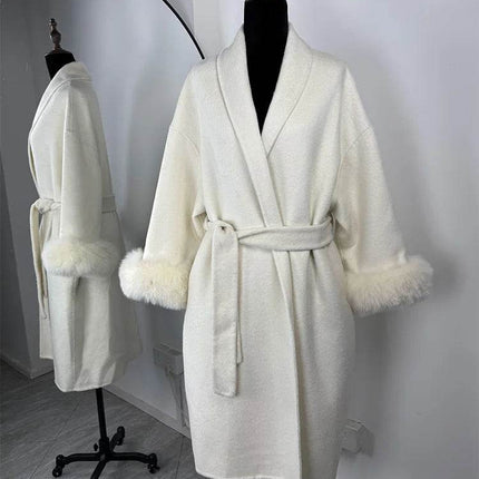 Tumilkets Fox Fur Woolen Women's Overcoat 2025 Outerwear - Mad Fly Essentials