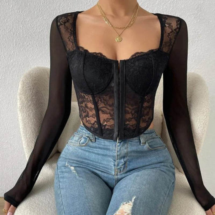 Women Blouse Black Floral Crop Top - Mad Fly Essentials