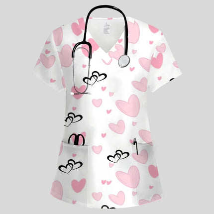 Nursing Scrub Women Hearts V-Neck Workwear Scrub - Nursing Scrub - Nadanbao - Mad Fly Essentials
