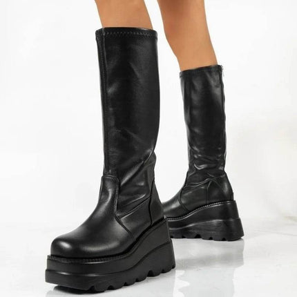 Women Trendy Platform Black Heel Zip Boots - Mad Fly Essentials