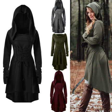 Women Medieval European Hooded Midi Party Dress - Mad Fly Essentials