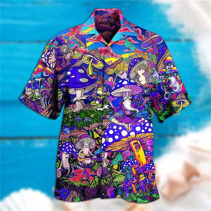 Men 3D Mushroom Fashion Hawaiian Lapel Shirts