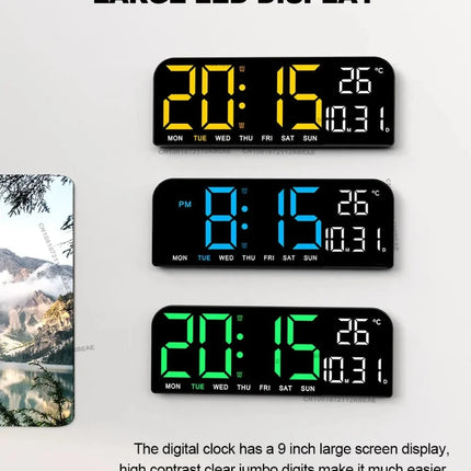 9.0inch Large Digital Temperature Date LED Wall Clock
