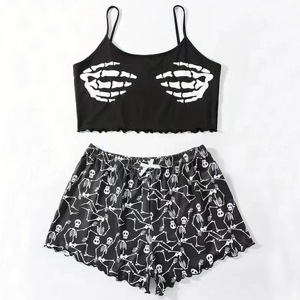 Pajama Set Women's Halloween Sleeveless Crop Pajamas - Pajama Set - Gelvishi - Mad Fly Essentials