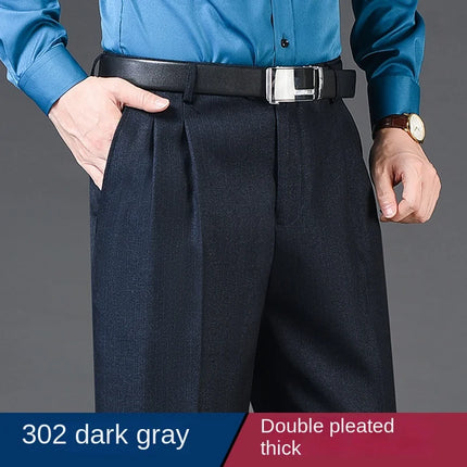 Men Double Pleated High-Waist Formal Pants