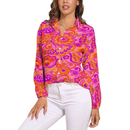 Shirt Women Flower Power Casual 3D 70s Blouse - Shirt - LazySorry - Mad Fly Essentials