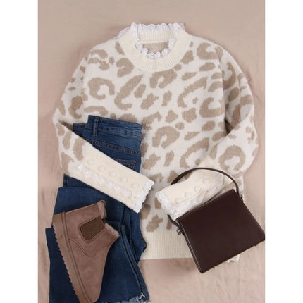 Sweater Women Leopard Print Crew Neck Pullover - Sweater - Temptation - Mad Fly Essentials