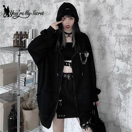 Women Gothic Punk Black Long Hoodies - Mad Fly Essentials